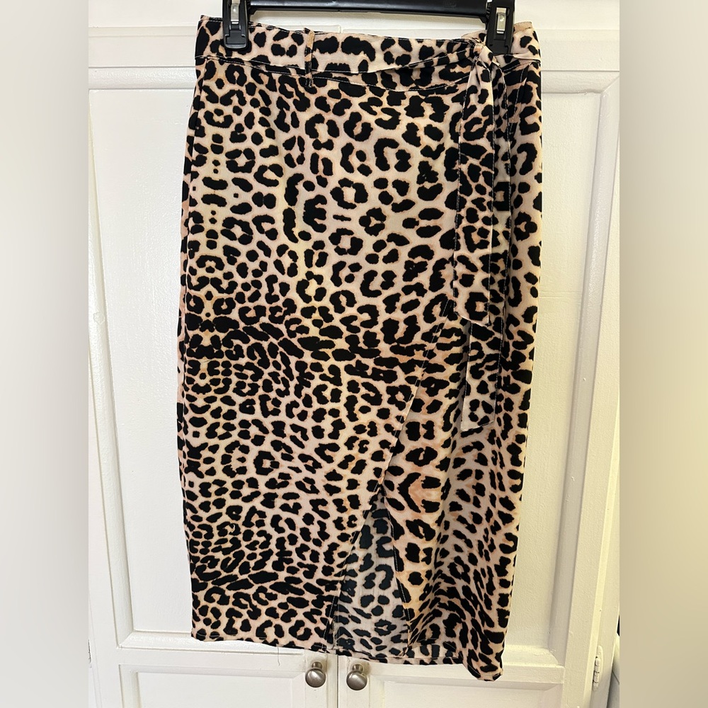 Leopard Print Midi Skirt - Black & Tan